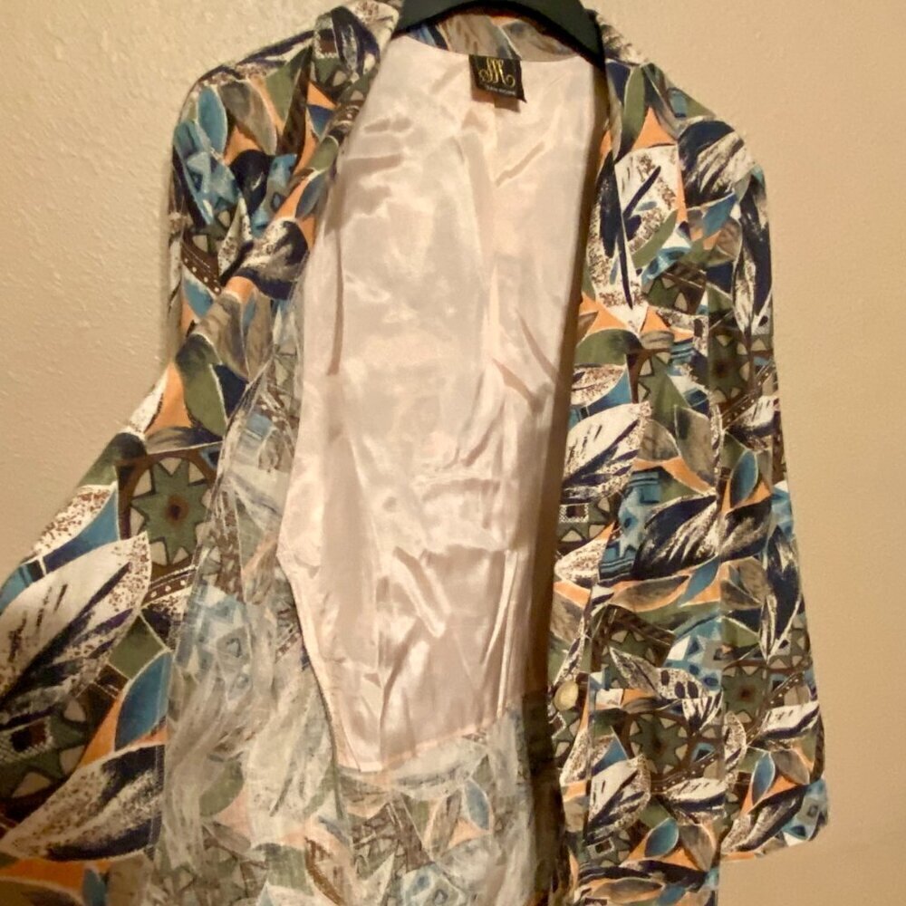 San Moire Blazer Jacket Women's Size 14 Multicolor Floral Long Sleeve Vtg 80's - Picture 7 of 7